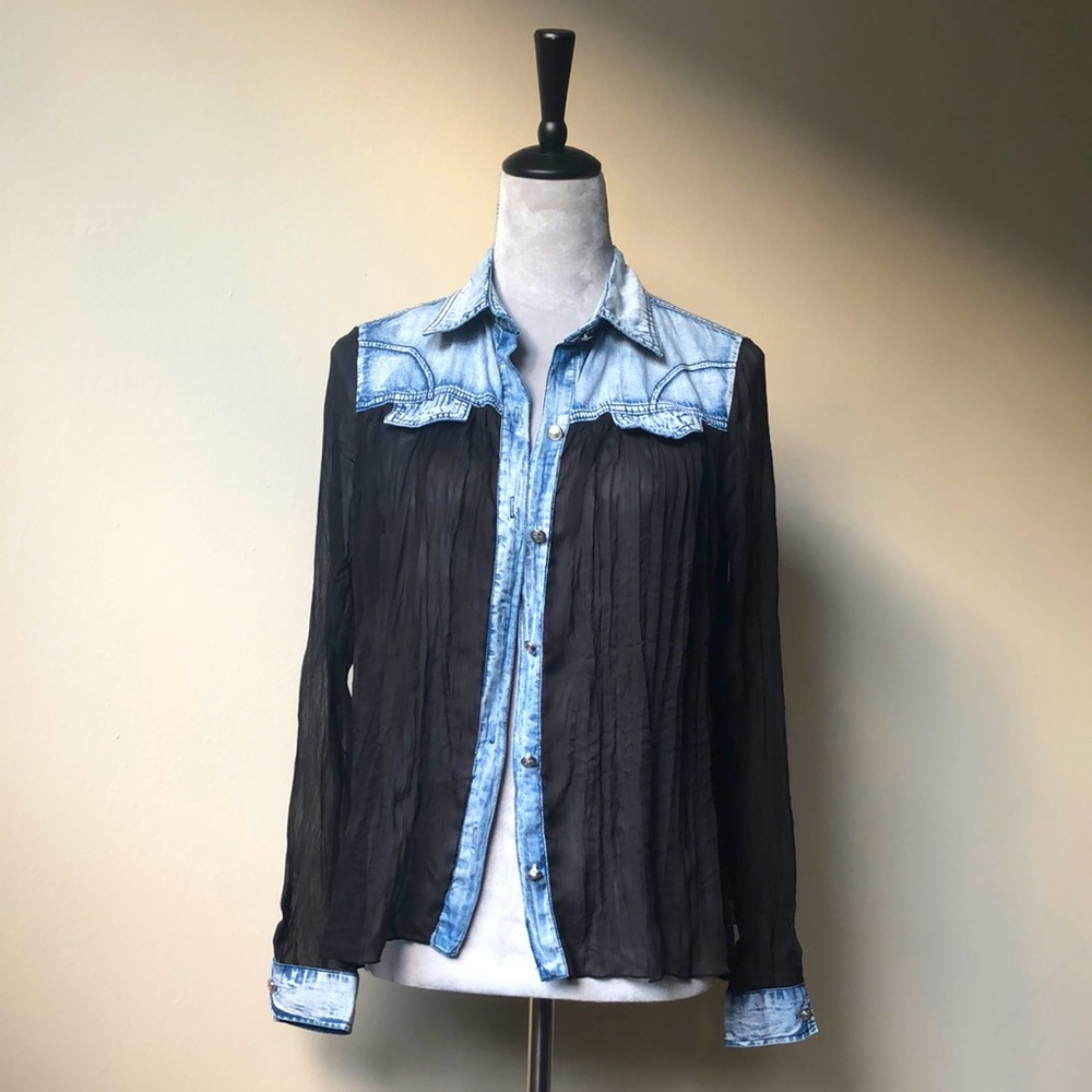 Denim and Sheer Over Top Jacket Layer